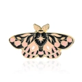 Artistic pink and black moth enamel brooch pin with golden metal outlines on white background - DB010-A (Pink Black White Moth)