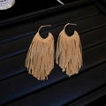 Detail of golden metal tassel earrings featuring curved hooks on a black display tray - Gold C-Shape Tassel (22#) / Gold