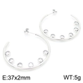 Silberne C-förmige Edelstahl-Ohrringe mit funkelnden 37mm Zirkonia-Steinen besetzt - Stahlfarbe Mit Weißem Zirkonia (KE113288-HM)