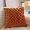 Square orange pleated velvet throw pillow cover in caramel with soft wave texture - Coffee