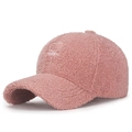 Cappellino da baseball in lana d'agnello rosa con ricamo Teddy in morbido peluche - Regolabile / Rosa