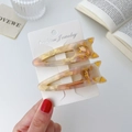 Set of two cream marble acetate cat hair clips with golden whiskers and ears detail - 2 Pcs/Set / Colorful Pink Yellow