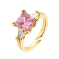 Macro detail of adjustable gold ring featuring a square pink zircon and claw setting - Gold Pink Square