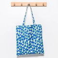 Borsa tote in tela con stampa di ciliegie blu e lunghi spallacci su gancio in legno - Standard / Frutta Blu (Senza Coulisse)
