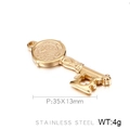 Colgante de llave en acero dorado con emblema religioso, tamaño 35x13mm, joya de 4g - Estilo de Llave Medalla de San Benito de Oro (KLJ364-Z)