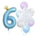 Detail of blue number 6 balloon with gold crown and white snowflake foil decorations - Matte Snowflake Set 6 (Number 6)