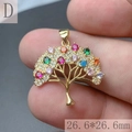 Detailed view of gold tree of life pendant with colorful zircons measuring 26.6mm - D-Tree of Life