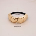 Polished gold metal bow hair tie with large textured finish and black elastic band - #3-Pleated Arc
