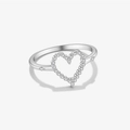 Minimalist s925 silver hollow heart ring with sparkling white zircon pave setting - Ring (Size 6) / White Gold