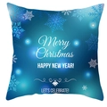 Detailed view of blue snowflake pillowcase with Merry Christmas and Happy New Year text - Blue Gradient Christmas Wishes