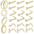 Parure de 20 bijoux de nez dorés en acier inoxydable avec cristaux de zircone cubique - Ensemble de 20 Pièces / Doré