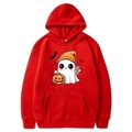 Red Halloween hoodie with cute cartoon ghost and pumpkin graphics for men and women - Red