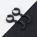 Macro detail of black titanium hoop earring with embossed crescent moon pendant texture - Moon - Black