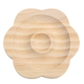 Detailed top view of a flower-shaped pine wood display tray for jewelry and bracelets - Flower