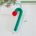 Green knitted candy cane Christmas ornament with red pom pom, size 12.5cm by 5cm - Small Green Candy Cane with Red Pompom