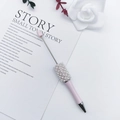 Pink DIY beadable ballpoint pen with pearl and rhinestone accents on a floral background - Candy Light Pink