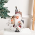 Standing Santa figurine in red and grey plaid outfit with bell hat and gift bag decoration - 15.3cm*12cm