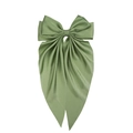 Detail shot of the glossy green satin texture and elegant bow design of the hair clip - Grass Green