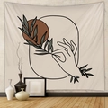 Dettaglio di arazzo boho con arte lineare della mano e cerchio in terracotta su una parete - 73*95CM / Tessuto Spazzolato