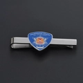 Polished silver tie clip for men featuring blue Kalamazoo Valley Law Enforcement emblem - Silver (Law Enforcement Badge)