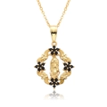 18K gold plated Our Lady of Guadalupe necklace with black flower gemstone accents - Black Zirconia Flower Style (c396)