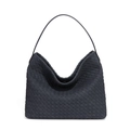 Dark blue woven leather hobo bag with classic Intrecciato pattern and single handle - Black