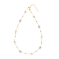 Golden heart and flower beaded choker necklace with light blue and white beads - 009 Flower / Necklace