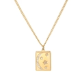 Gold stainless steel necklace with celestial moon and star pendant featuring white zircon - Gold Star Moon Rectangular Plate