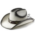 Western straw cowboy hat with gradient spray paint and vintage bull head leather band - M (56-58cm) / White Black Painted