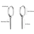 Polished silver stainless steel hoop earrings with cylindrical pendant for women - Cylinder Pendant (EA561201S)