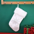 White Christmas stocking with faux fur trim and silver snowflake embroidery with beads - White and Silver Sock