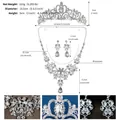 Detailed size chart for bridal rhinestone tiara crown necklace and earrings jewelry set - Silver SET-J045S