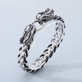 Edelstahl Wolfskopf Armband für Herren mit schwarz-weiß geflochtenem Seil - Drachenkopf-Stil (KB154972-KJX)