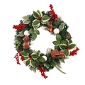 50cm künstlicher Weihnachtskranz mit roten Beeren, Tannenzapfen und Karobändern - 50cm (Ohne Licht)