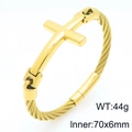 Gold stainless steel punk cross bracelet with twisted metal texture and inner size 70x6mm - Gold