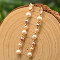 Boucles d'oreilles pendantes en perles d'eau douce plaquées or 18 carats sur bois - Long pendentif en perles / Coloré