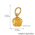 Macro view of 18k gold plated stainless steel camellia charm with precise dimensions - Gold Rose Pendant