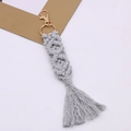 Handmade light gray bohemian cotton rope tassel keychain with gold metal clasp - Light Gray
