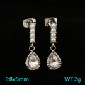 Silver teardrop stud earrings with small pearls and clear crystal on black background - Silver-Clear