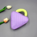 Quilted purple triangle makeup bag with bright lime green handle for cosmetics - Small / Purple