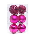 Set of 6 rose pink Christmas balls in transparent box with hollow and glossy finish - Rose Red (openwork)