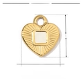 Detail eines 13x15mm Herzanhängers aus Edelstahl mit weißer Muscheleinlage im Inneren - VG082/Gold Herz Welle Muschel