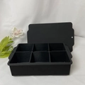 Black food-grade silicone 6-cavity square ice cube tray with lid and 100ml marks - 6 Cavities (No Lid) / Black
