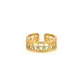 Detail of adjustable gold ring with blue enamel star cutouts and polished finish - Zj162