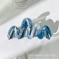 Blue and white marble acetate wave hair claw clip for women, size 11cm by 5.5cm - Ink Blue