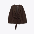 Chaqueta blazer marrón oscuro para mujer con cinturón y solapas muesca en vista plana - XS / café