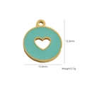 Mint green enamel heart pendant in 14K gold-plated stainless steel with size dimensions - Enamel Heart Hollow Round Disc (12.5x10.5mm)