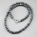 Men's beaded necklace with tiger eye and hematite stones featuring a silver toggle clasp - Larvikite