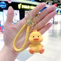 Cute yellow cartoon duck resin keychain with yellow woven strap for stylish bag decoration - Little Yellow Duck (B222-2) / Resin / Yellow