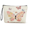 Off-white canvas butterfly cosmetic bag with floral print and black wrist strap - Floral Mosaic Butterfly Style (xy-070-4) / With Wristlet Strap
